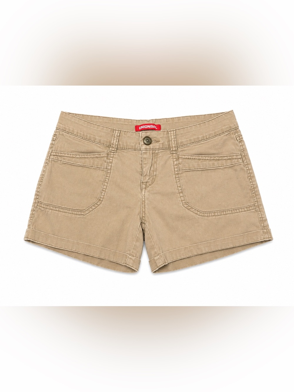 Y2K UNIONBAY Women’s Khaki Tan Utility Shorts Size 5 Low Rise Cuffed